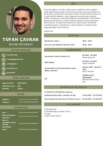 Makine Mühendisi Cv Örnekleri cv indir